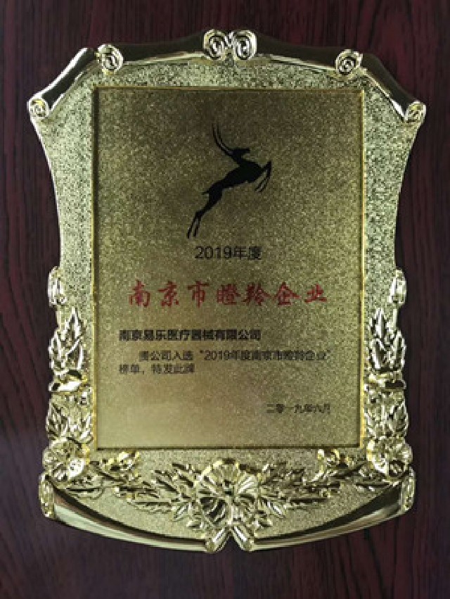 易乐医疗荣获“2019年度南京市瞪羚企业”